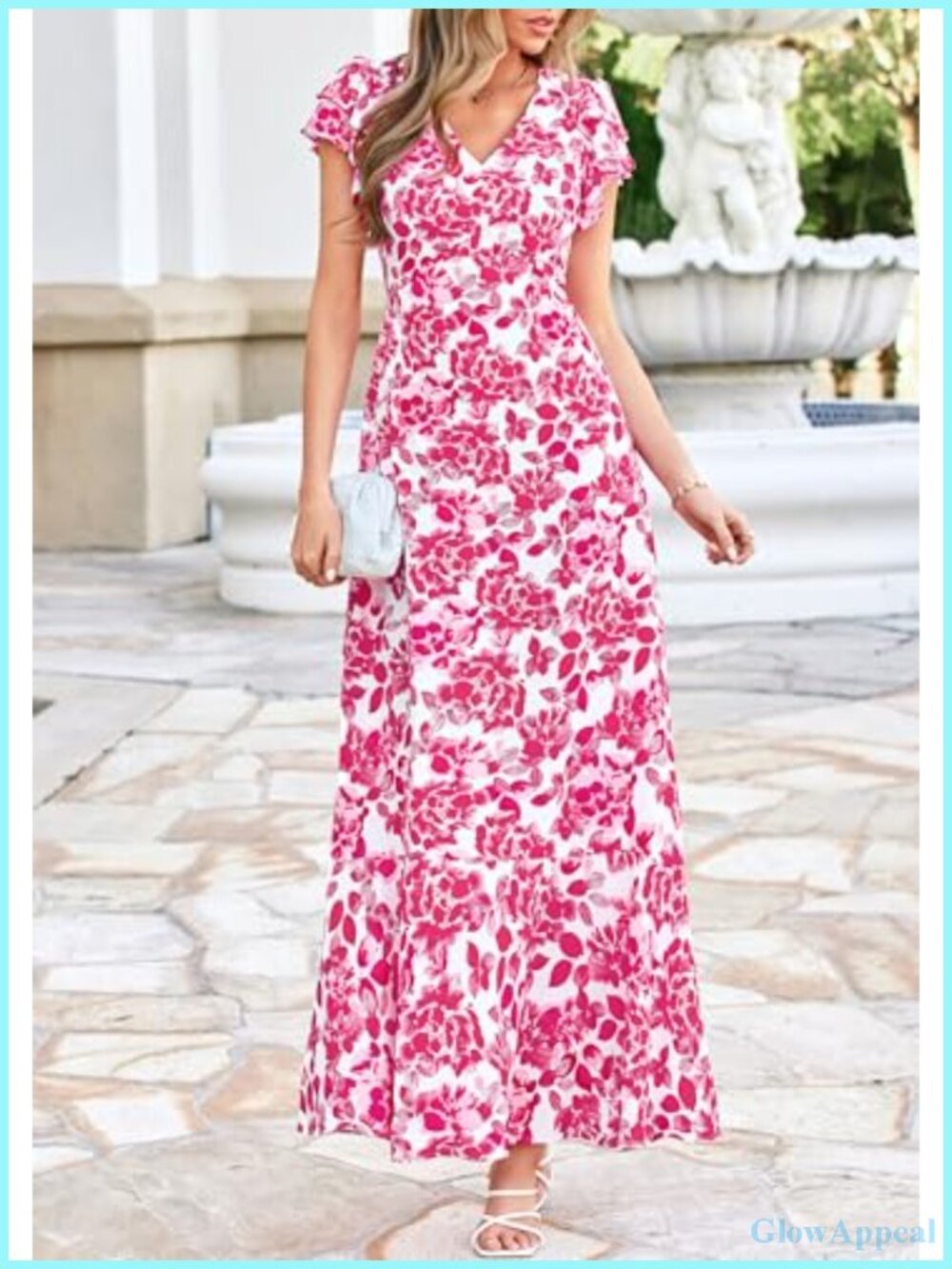 V Neck Ruffle Sleeve Maxi Dress with Pockets - Picture 2 of 6